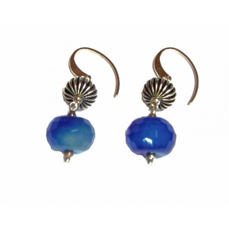 Pendientes de plata con agata azul y cierre de colgar - 1/805