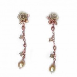 Pendientes de plata color cobre con flores y cierre de presión - 1X-1153