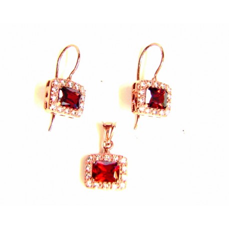 Conjunto de plata color cobre con circonitas y granate - 8-52DC