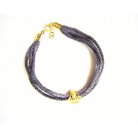 Pulsera de cordón plateado con concha de filigrana y terminales dorados - 2-61T1D