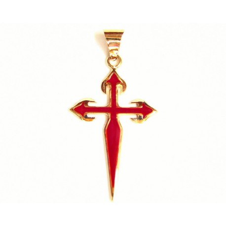 Cruz de Santiago de oro de 18 kl con esmalte rojo - 3-24TO