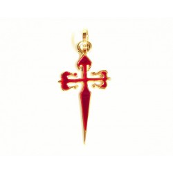 Cruz de Santiago de oro de 18 kl con esmalte rojo - 3-4TO