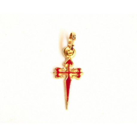 Cruz de Santiago de oro de 18 kl con esmalte rojo - 3-1TO