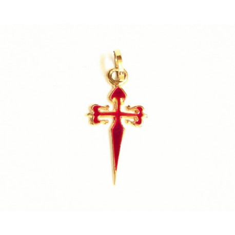 Cruz de Santiago de oro 18 kl con esmalte rojo - 3-3TO