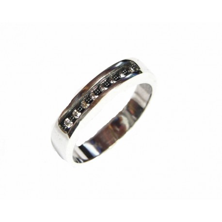Anillo de plata rodiada con motivo rutenio y circonitas de la colección Miña Xoia - 5-355RU