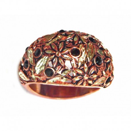 Anillo de plata color cobrizo con circonitas negras y blancas - 5315DD