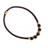 Collar de cuero y metal dorado con piedras negras - 14544-C