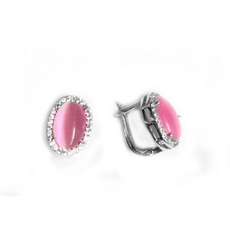 Pendientes de plata con  pavonado de circonitas y piedra  central  en color rosa  con forma oval - 288- Pendientes de plata con  pavonado de circonitas y piedra  central  en color rosa  con forma oval - 288-