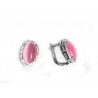 Pendientes de plata con  pavonado de circonitas y piedra  central  en color rosa  con forma oval - 288-