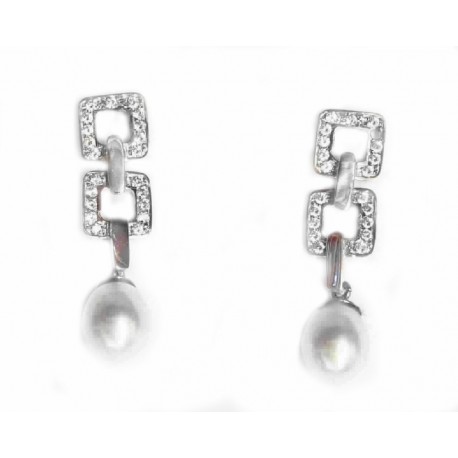 Pendientes de oro blanco de 18 kl con circonitas y perlas cultivadas - 203697 Pendientes de oro blanco de 18 kl con circonitas y perlas cultivadas - 203697