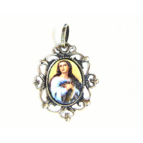 Medalla ovalada  de plata y esmalte al fuego con imagen de la Virgen Milagrosa. - 50905I