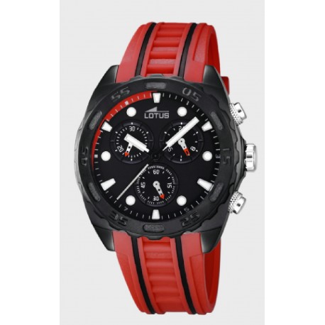 Reloj cronómetro de Lotus colección de Marc Marquez con esfera negra y correa de caucho roja - 18159/5