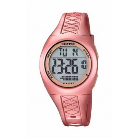 Reloj digital para señora de Calypso con caja redonda y correa de caucho color rosa - K5668/4