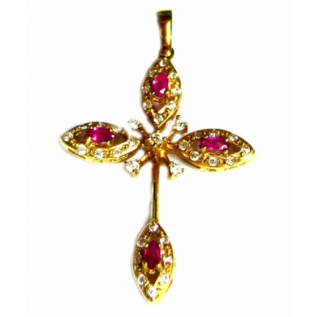 Cruz de oro de 18 kl con circonitas y rubíes - -55171-X