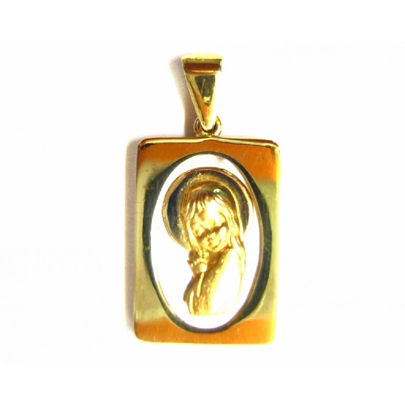 Medalla rectangular de oro de 18 kl con nácar - VA/590/4.5