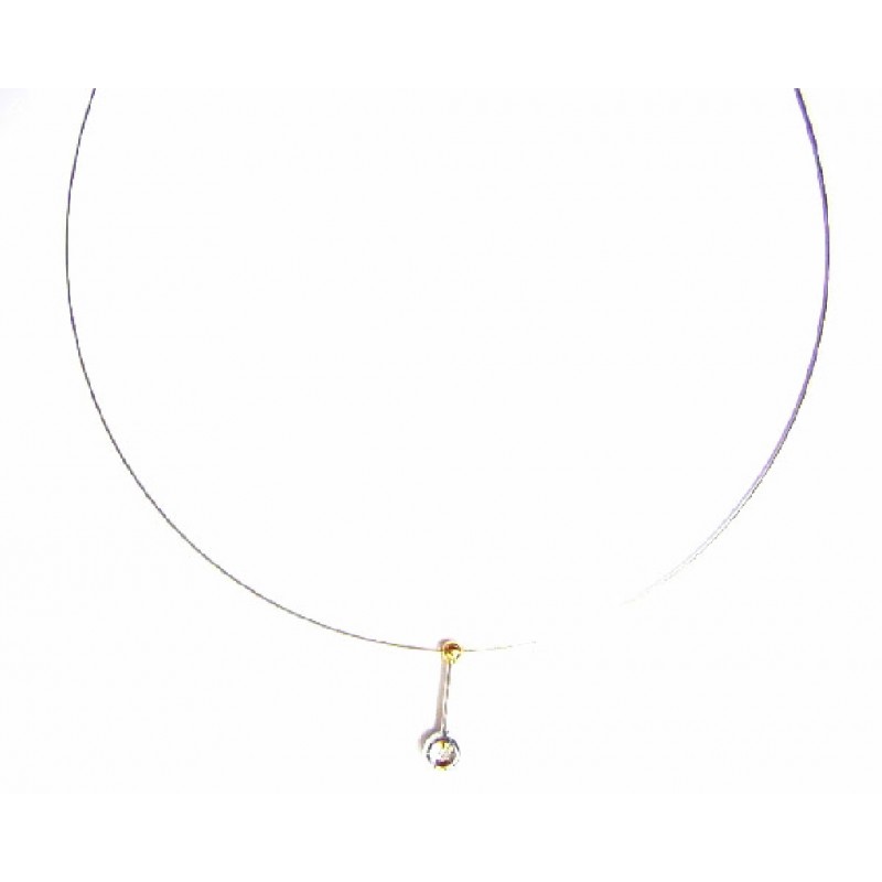 Collar de oro blanco de 18 quilates semi rígido con colgante de oro amarillo y circonita - 11020/3.1