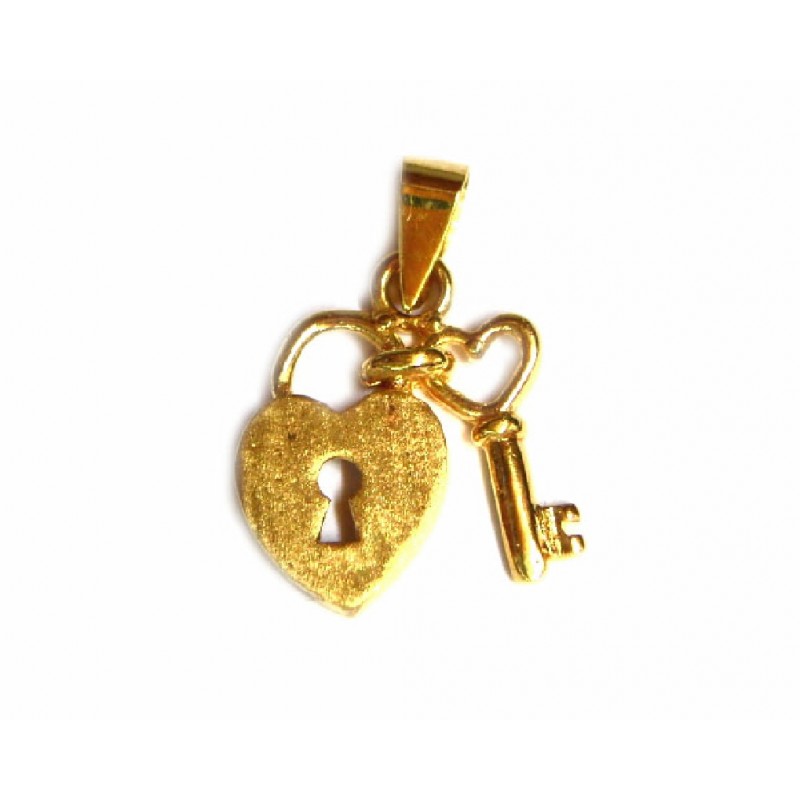 Colgante oro candado en forma de corazón y llave .1132