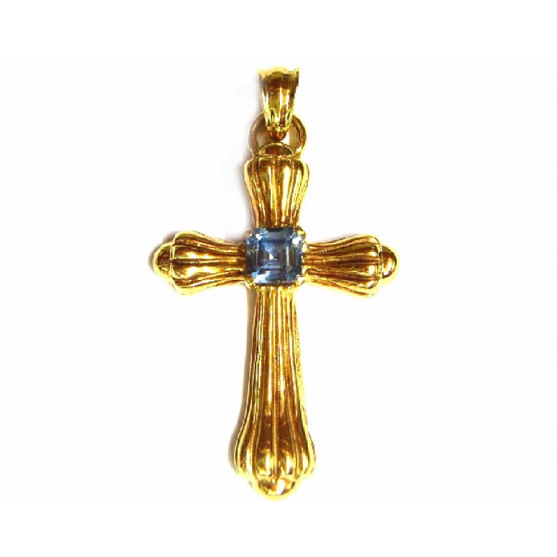Cruz de oro con agua marina - 600243