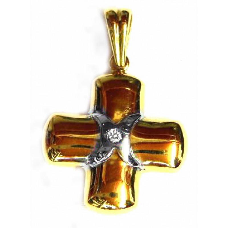 Cruz de oro bicolor  con circonita blanca - FA-20-M