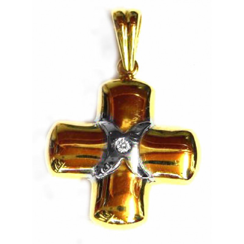 Cruz de oro bicolor con circonita blanca - FA-20-M