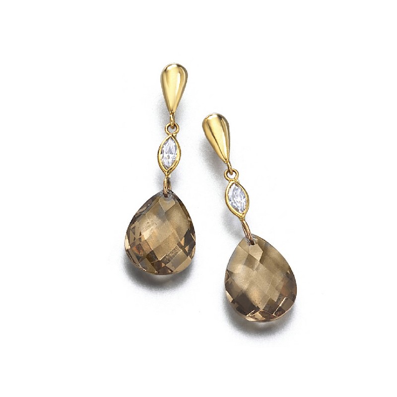 Pendientes oro  con circonita y  cuarzo fumé  - 2.01227