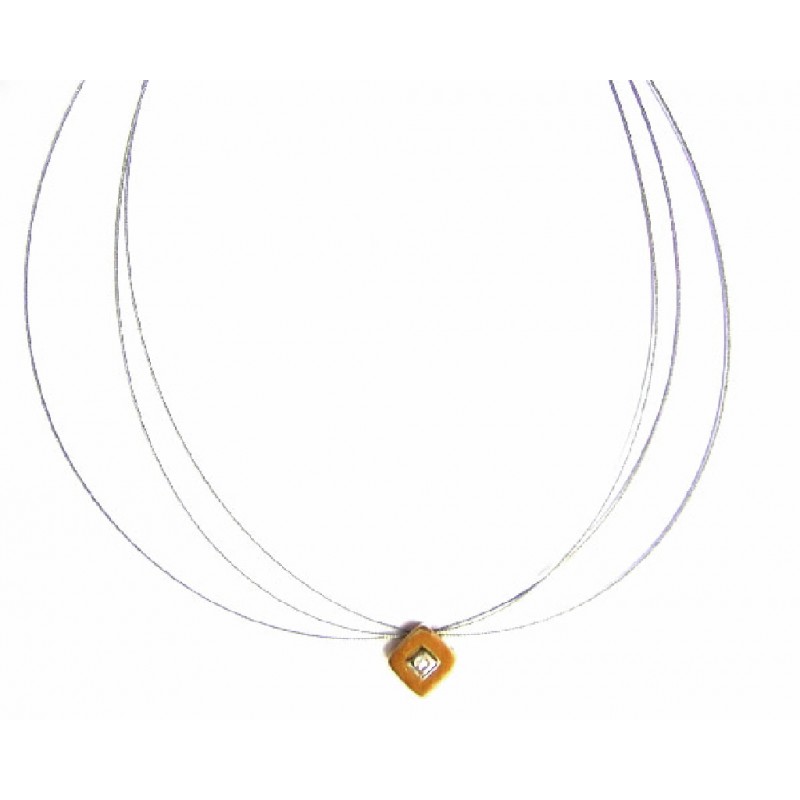 Collar triple de acero semi rígido con colgante de oro y un brillante - 74311/2.7