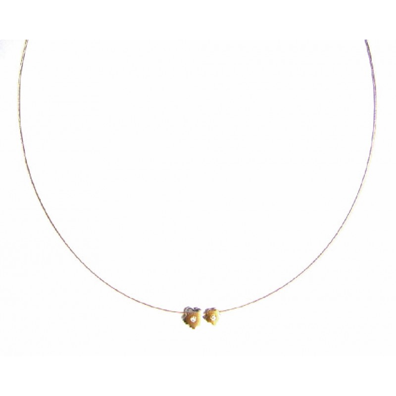 Collar de oro de 18 kl bicolor semirrígido con colgantes con circonitas  - FR149