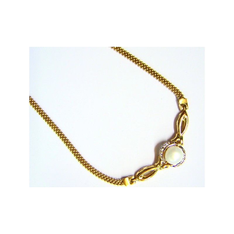 Collar de oro con perla cultivada y circonitas- 70833/11.6