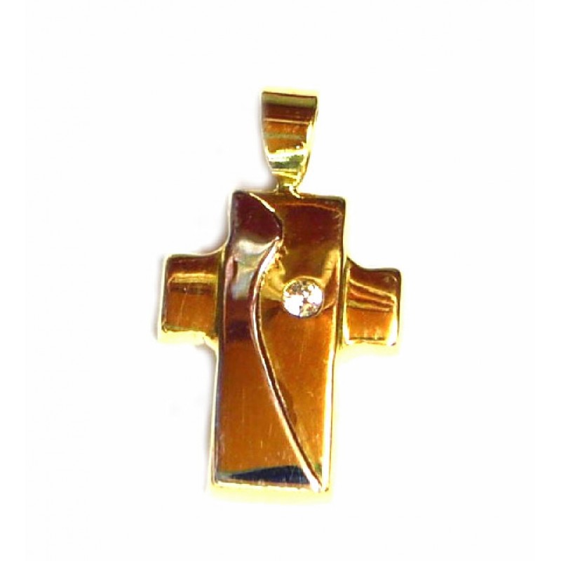 Cruz de oro bicolor de 18 kl con circonita - 23703