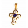 Cruz de oro de 18 kl con circonitas y zafiro - -8774-G