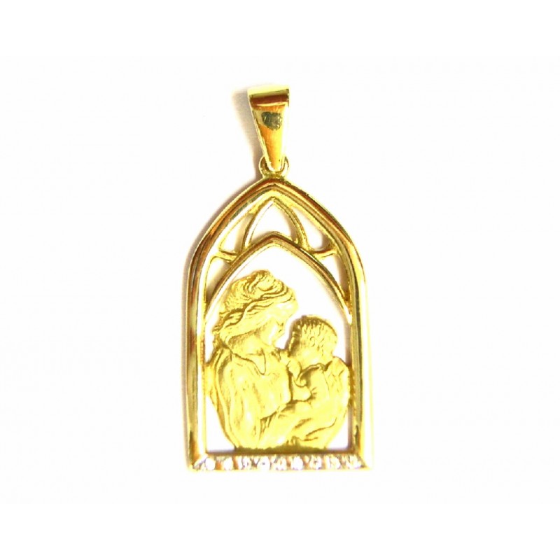 Medalla de oro con circonitas. Madre con niño