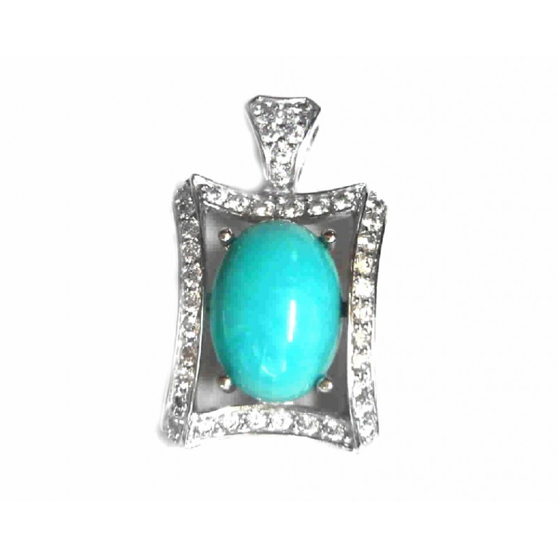 Colgante de oro blanco de 18 kl con turquesa y circonitas blancas - 83317