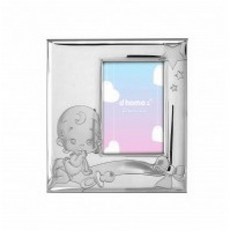 Marco infantil para niña en plaqué de plata con trasera de madera en color rosa - 4ML-DH0017R-XXL