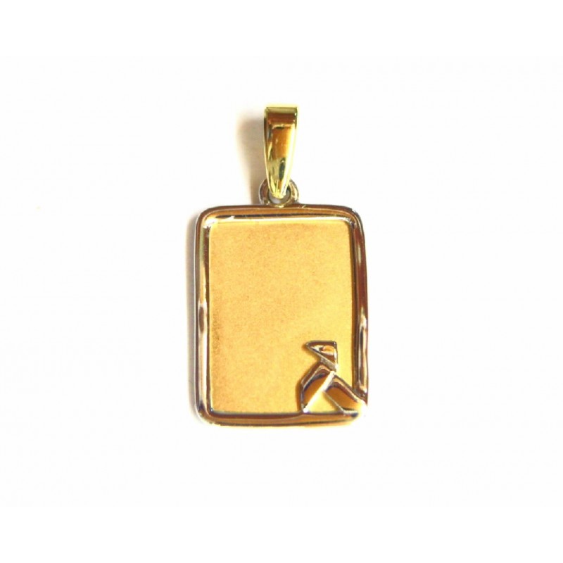 Colgante placa de oro bicolor con pajarita - 809715