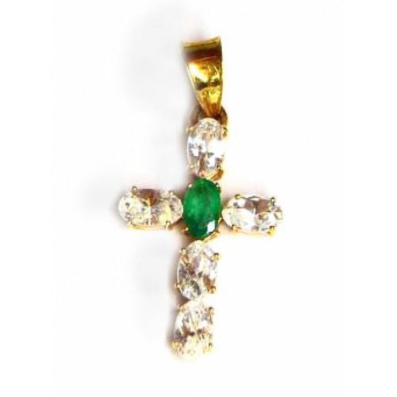 Cruz oro con circonitas y esmeralda - 191