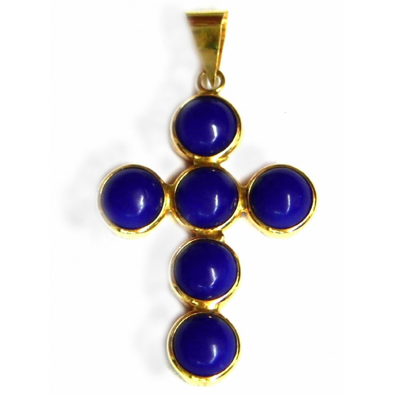 Cruz de oro de 18 kl con lapislázuli - -0015-D