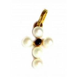 Cruz de oro de 18 kl con perlas y topacio - 1-