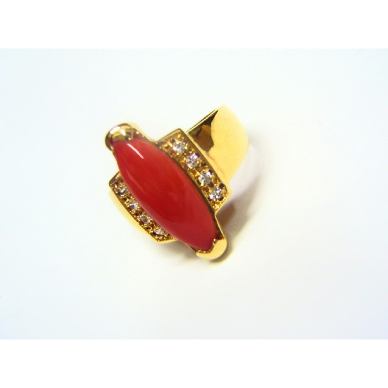 Anillo de oro de 18 kl con coral y circonitas - LG/1573