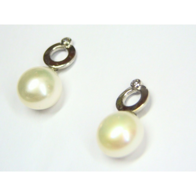 Pendientes de oro blanco con circonita y perla 2.00945
