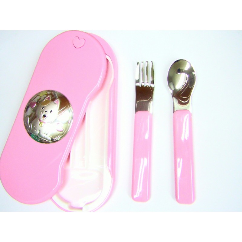 Estuche con tenedor y cuchara para bebé Gatito AE0473/R