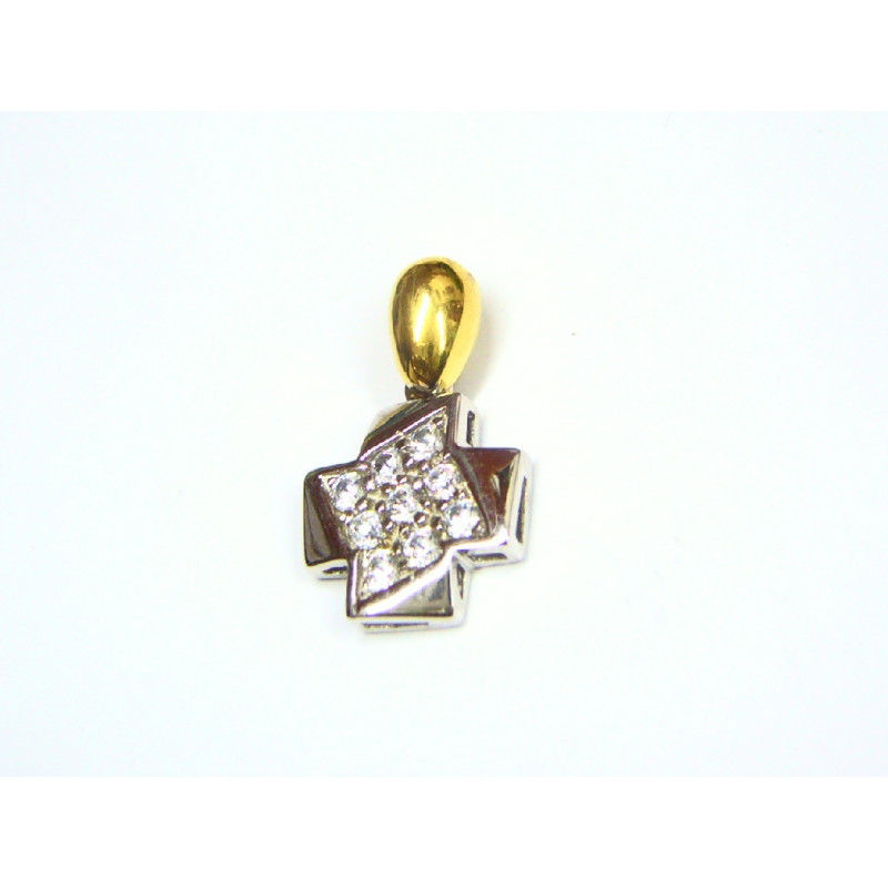 Cruz de oro bicolor y circonitas 11215
