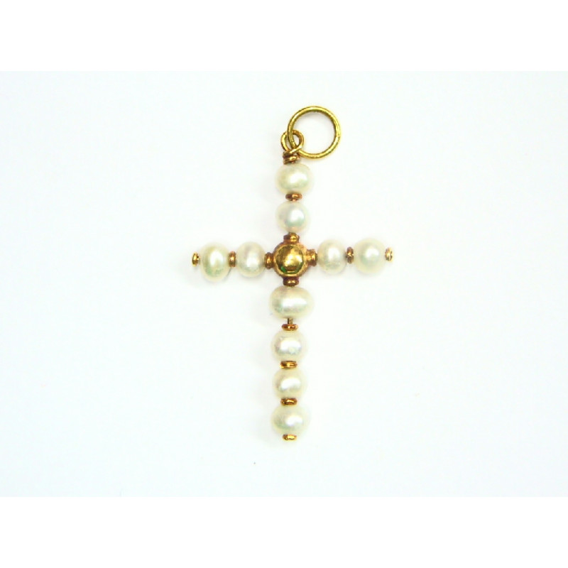 Cruz de oro con perlas  - -0015-CI