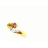 Anillo de oro bicolor con rubí y circonita 52446