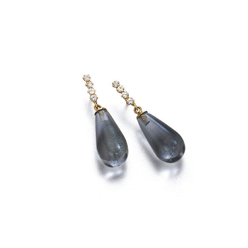 Pendientes de oro con piedra gris y circonitas 2.01226
