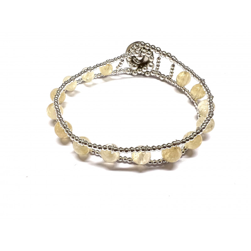 Pulsera con citrinos engastados en hilo de acero y pequeñas cuentas de plata - PULZ10D