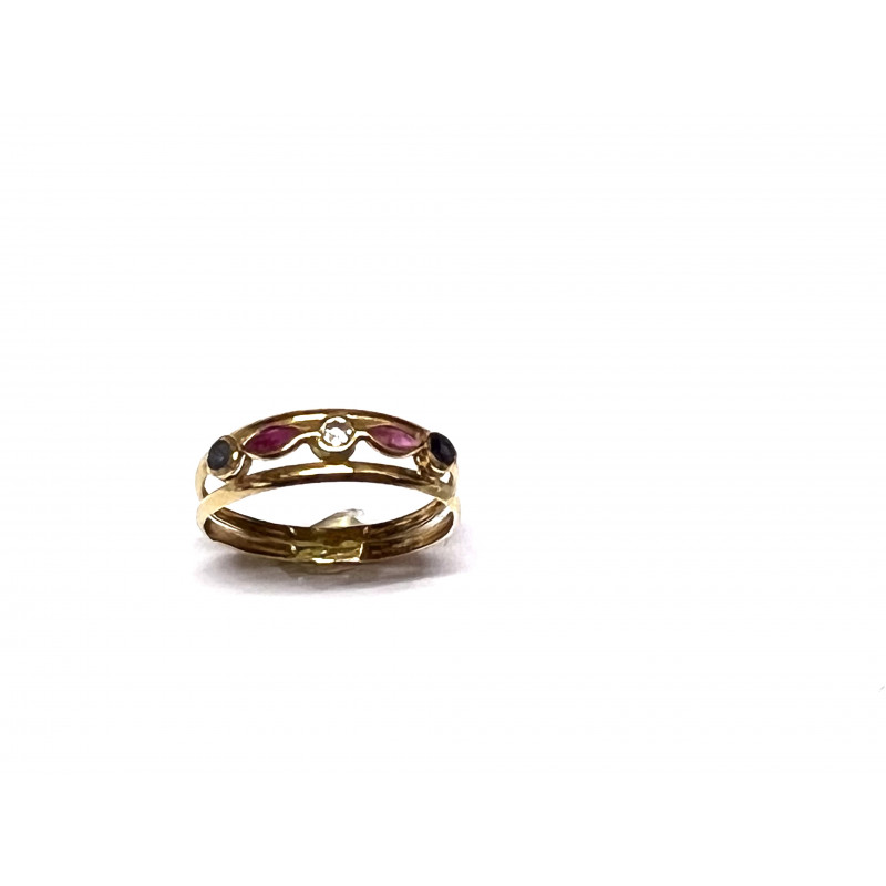 Sortija de oro, zafiros, rubíes y circonita