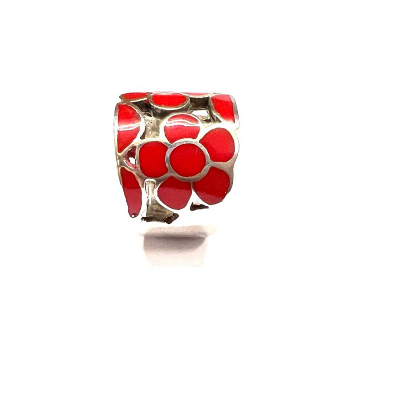 Anillo plata con dos flores esmaltadas en rojo 5X35