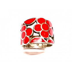 Anillo plata con dos flores esmaltadas en rojo 5X35