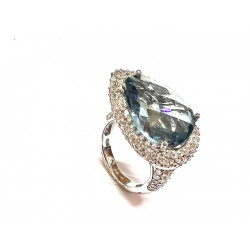 Anillo de plata con piedra azul grande  y circonitas blancas R11759T