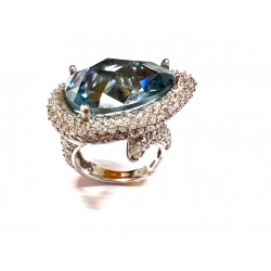 Anillo de plata con piedra azul grande  y circonitas blancas R11759T